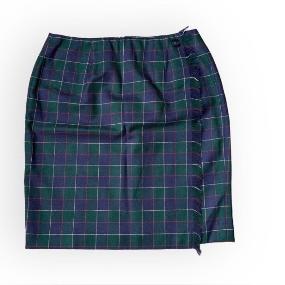 Talbots Vintage Wool Plaid Faux Wrap Kilt Skirt Dark Academia Size 12 Classic